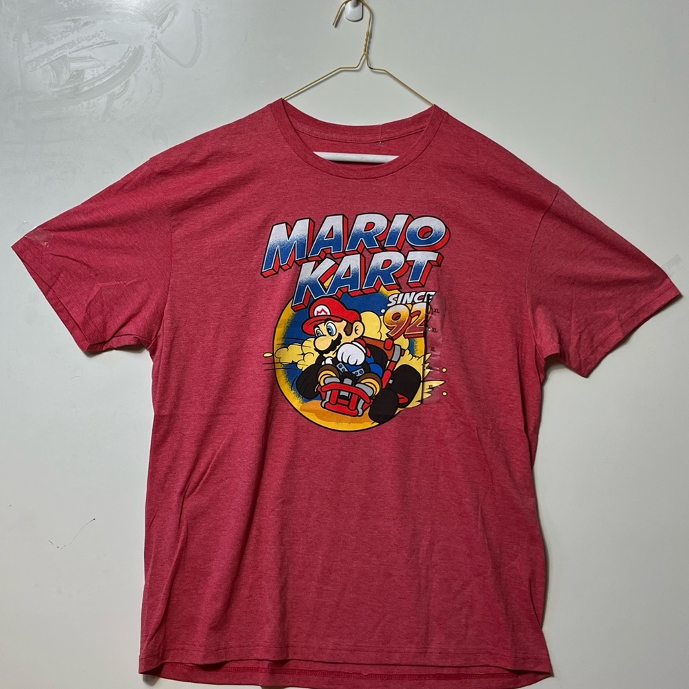 Mario Kart Red Graphic Print Short Sleeve Crew Neck T-Shirt XL Mario